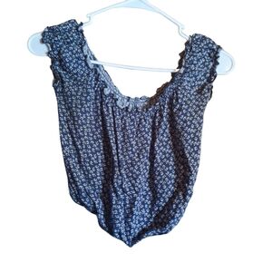 Navy Blue Floral Ruffled Crop Top-Women's Size Extra Small